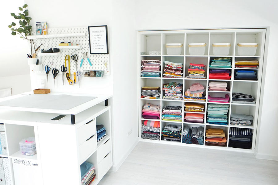 Sewing room with open storage