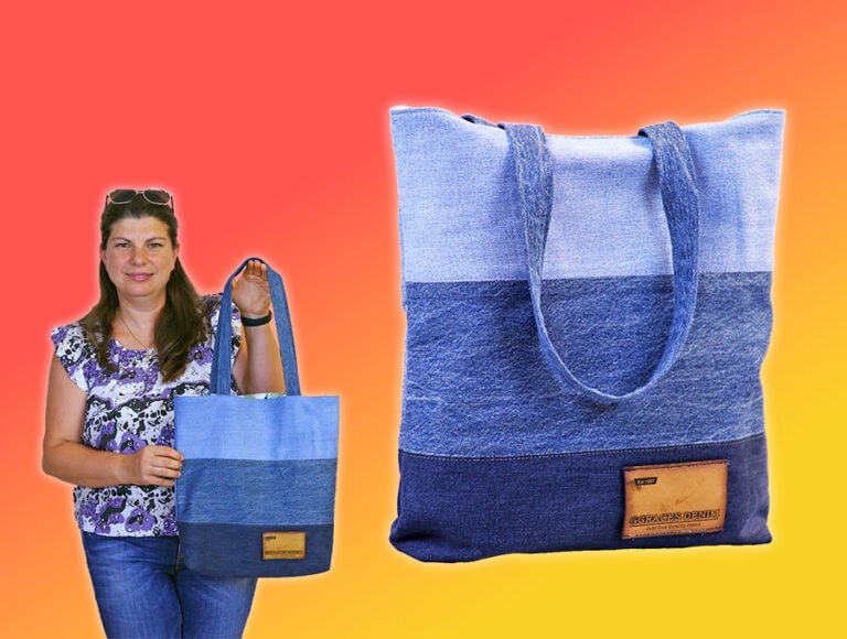 3 Stripe Denim Tote Bag // Recycle Old Jeans // Denim Sewing project
