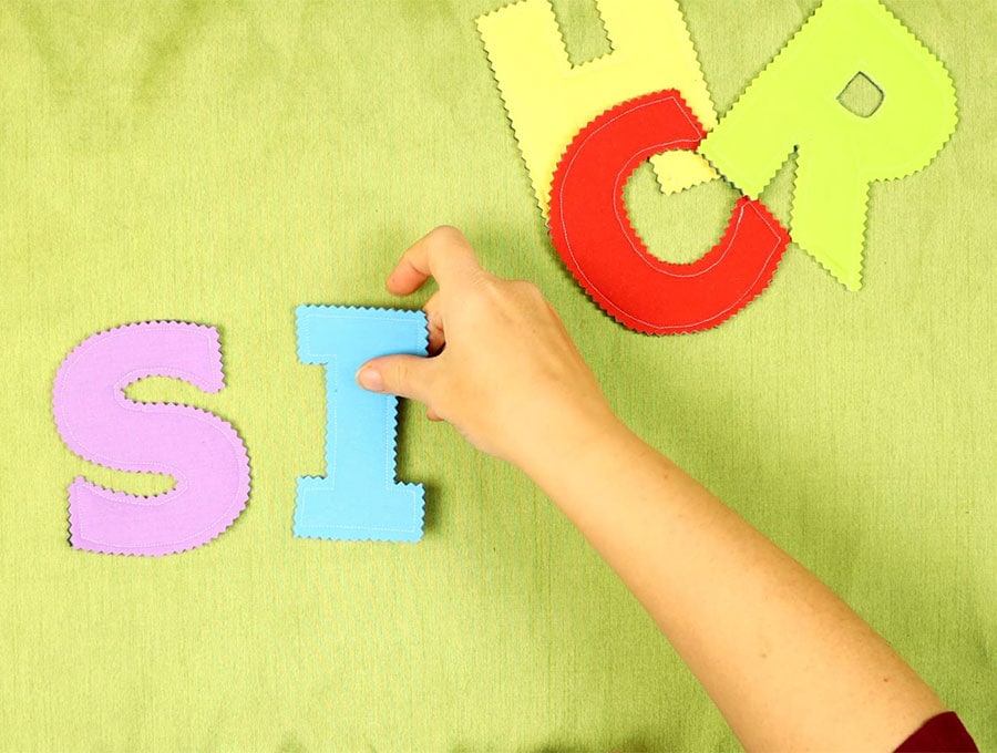 arranging diy fabric alphabet letters
