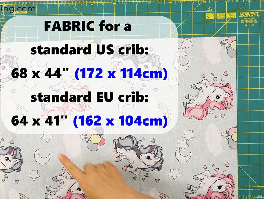 measurements of fabric needed to make a fitted baby crib sheet