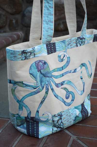 Octopus applique beach tote bag