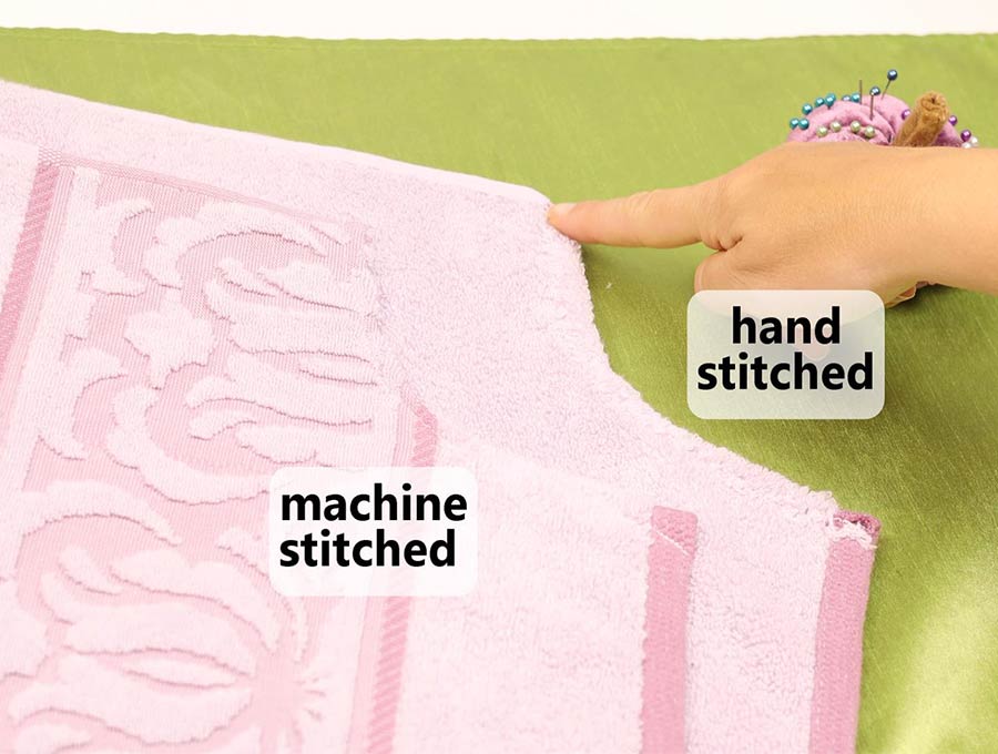 handstitching vs machine stitching armholes of the diy beach towel cover up 