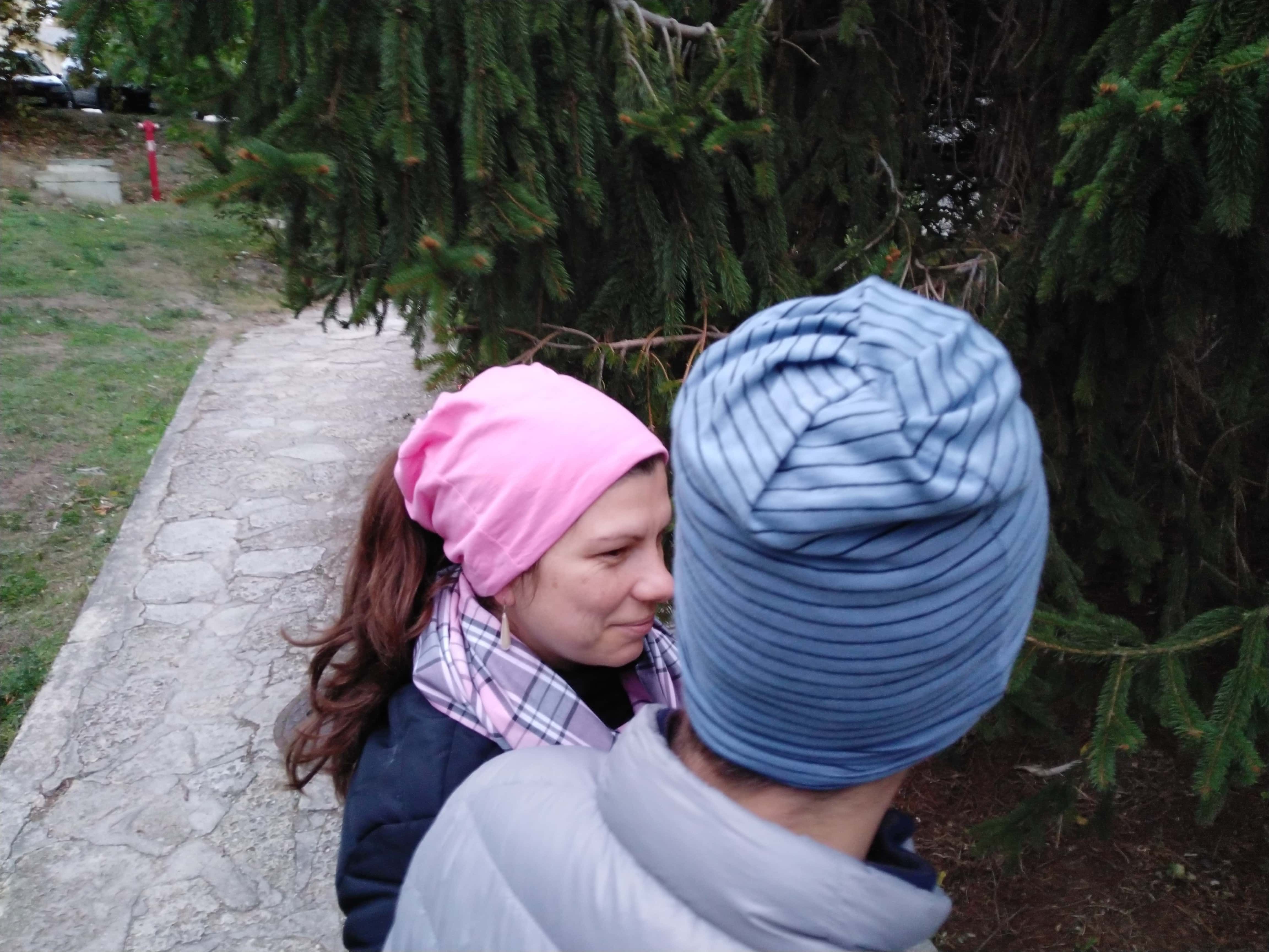 family with beanie hats