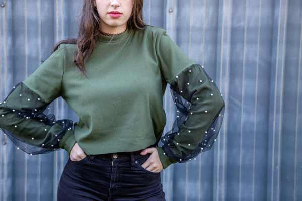 Sweatshirt pattern with separate lower sleeve for mix and match