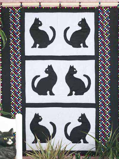 Black cats silhouette wall quilt pattern