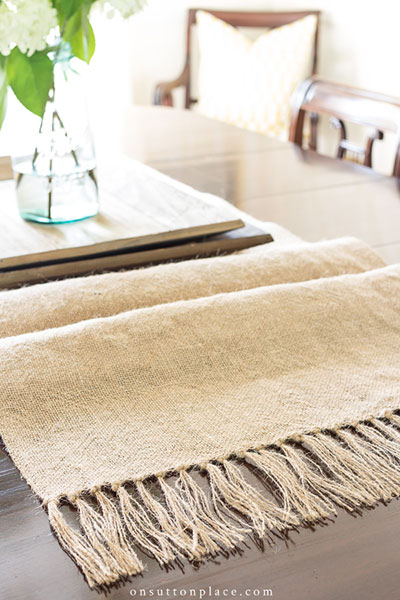 burlap table runner with tassels tutorial