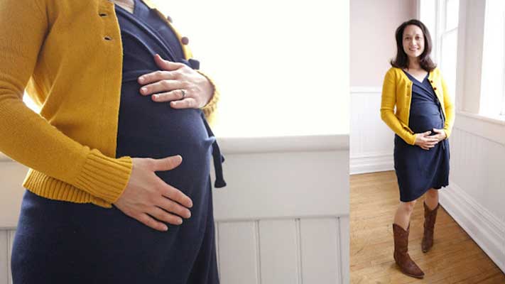 Refashion a small sweater into maternity cardigan