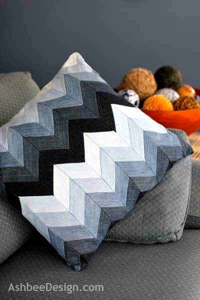 denim chevron pillow