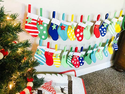 mini Christmas stockings as advent calendar
