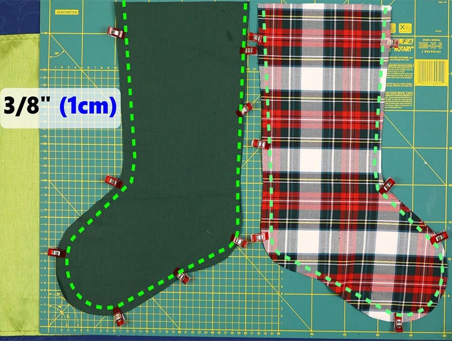 sew around the parts of the Christmas stocking