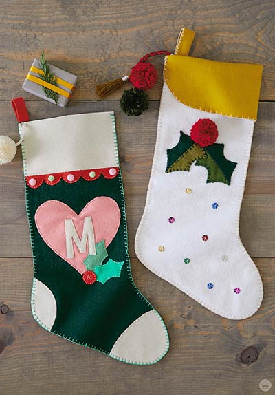 Christmas stockings with felt appliques