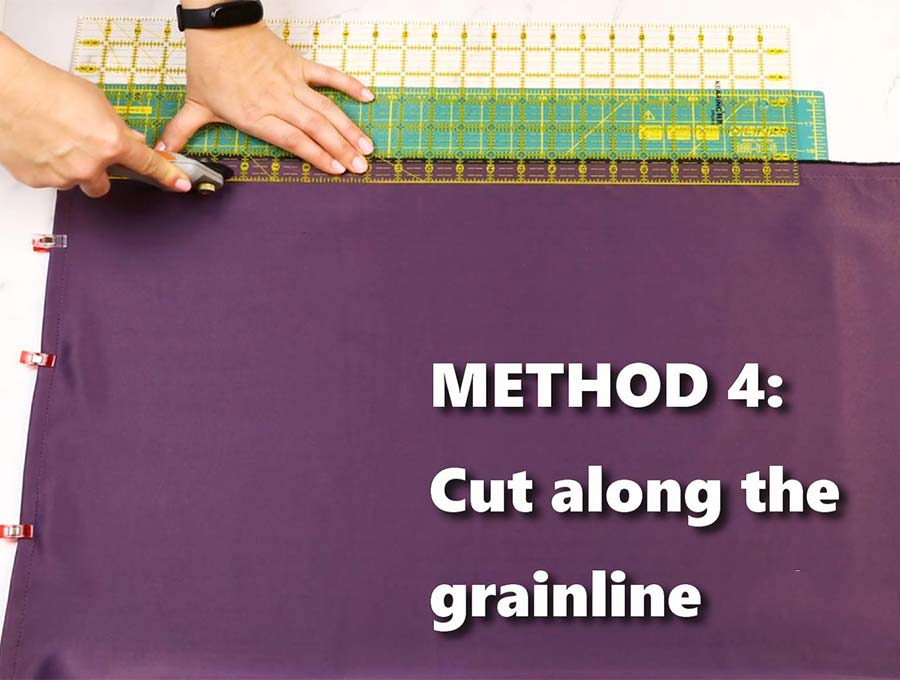 Cut along grainline with ruler and rotary cutter - Method 1 to cut fabric straight