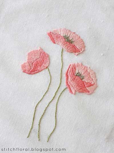 Dancing poppies - simple floral hand embroidery designs