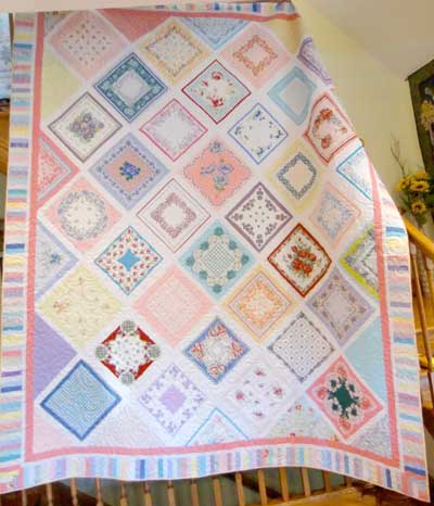 Diagonal hankie quilt with border