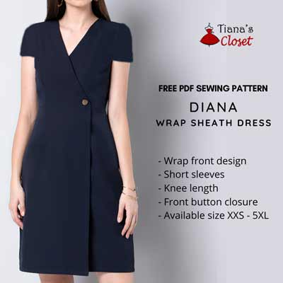 Plus size sheath dress sewing pattern – knee length wrap dress