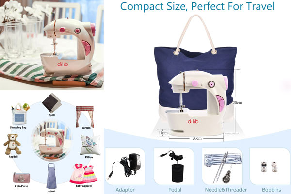 KPCB Mini Sewing Machine for Beginners with DIY Bag Material and Finger  Protection Guard 