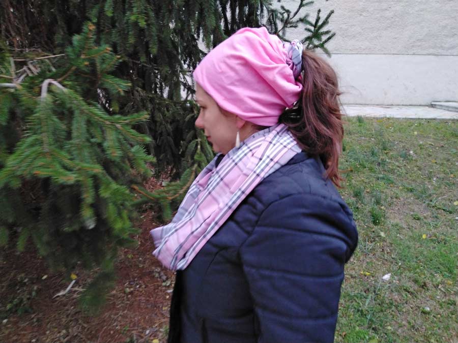 diy beanie hat modeled by a woman