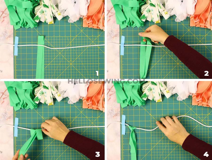 diy fabric garland - tying the fabric strips