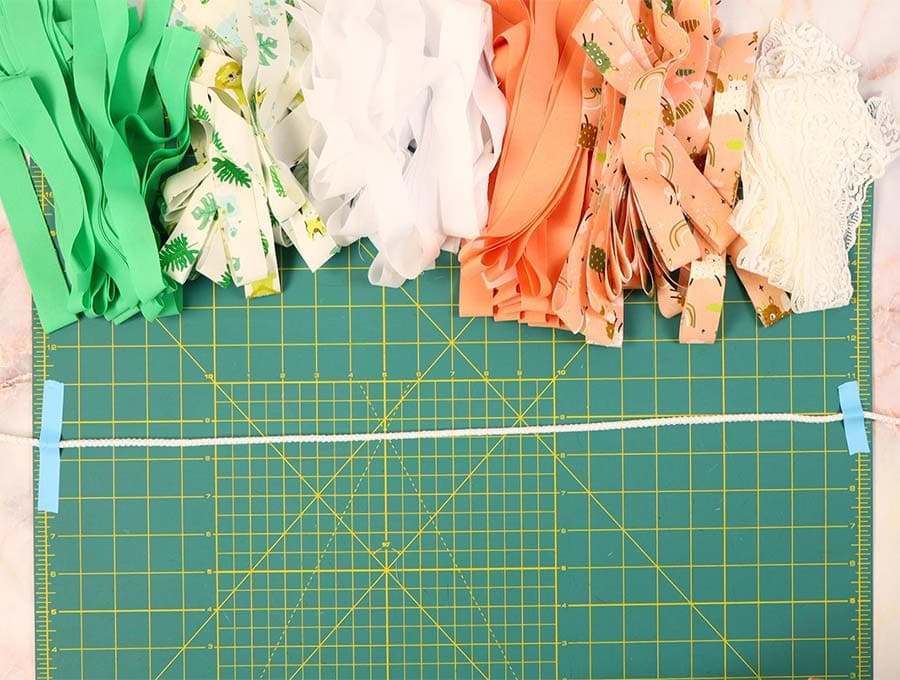 preparing the string for the fabric strips