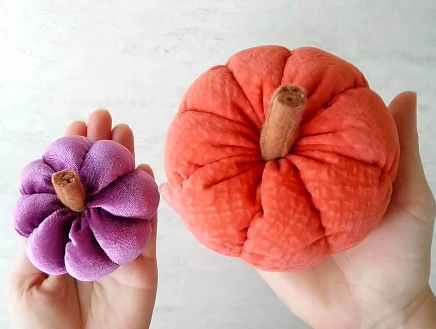 DIY fabric pumpkins from above