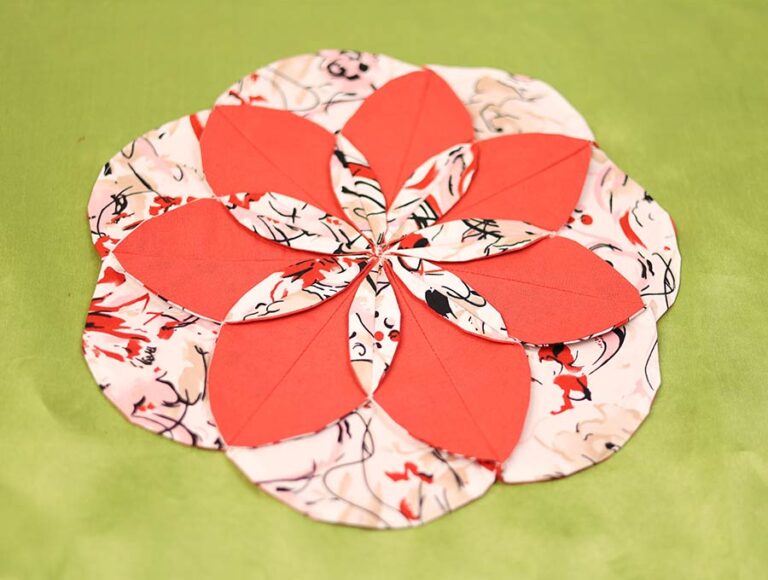 DIY Folded flower table topper, mug rug, centerpiece or placemat