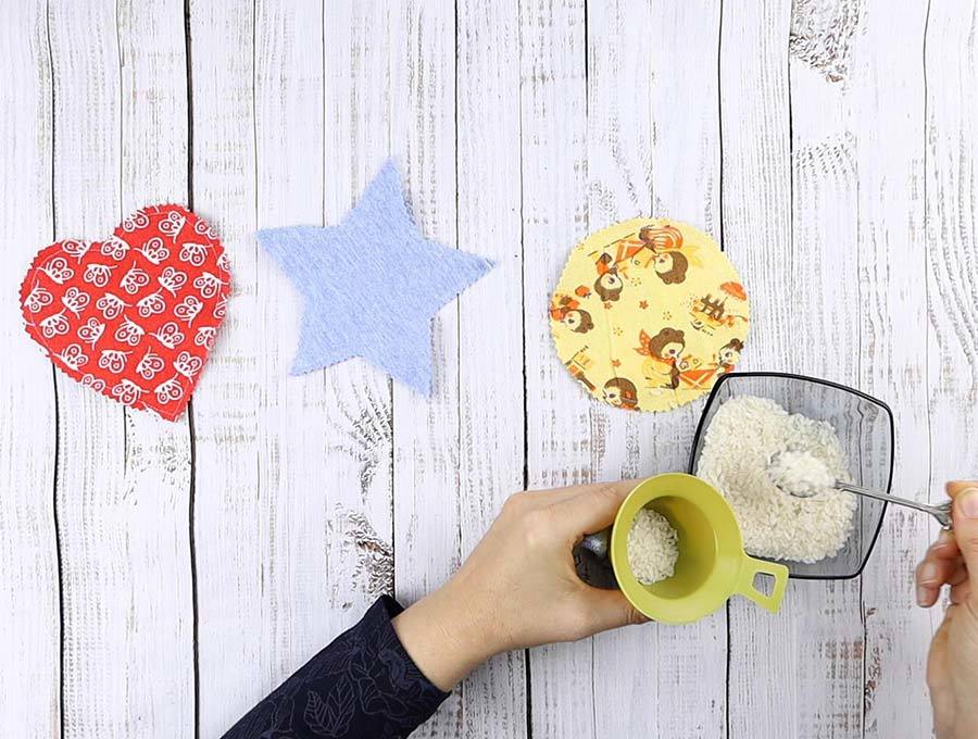 filling diy hand warmers with rice