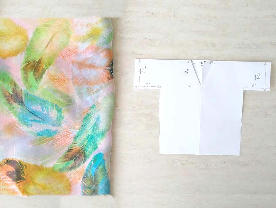 DIY kimono pattern on paper and scarf ready to be sewn