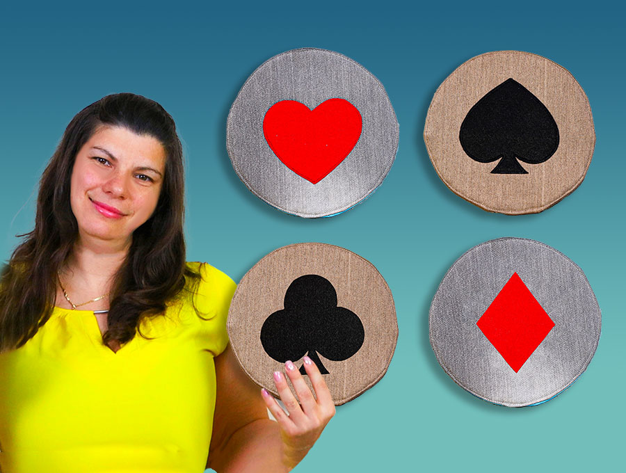 DIY Round Playing Cards Holder With Card Suits Applique And 3 Pockets ⋆ ...