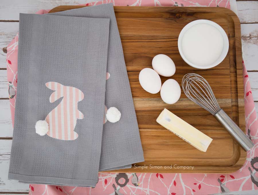 spring dishtowels with a bunny silhoette