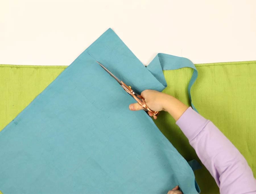 cutting the fabric at an angle
