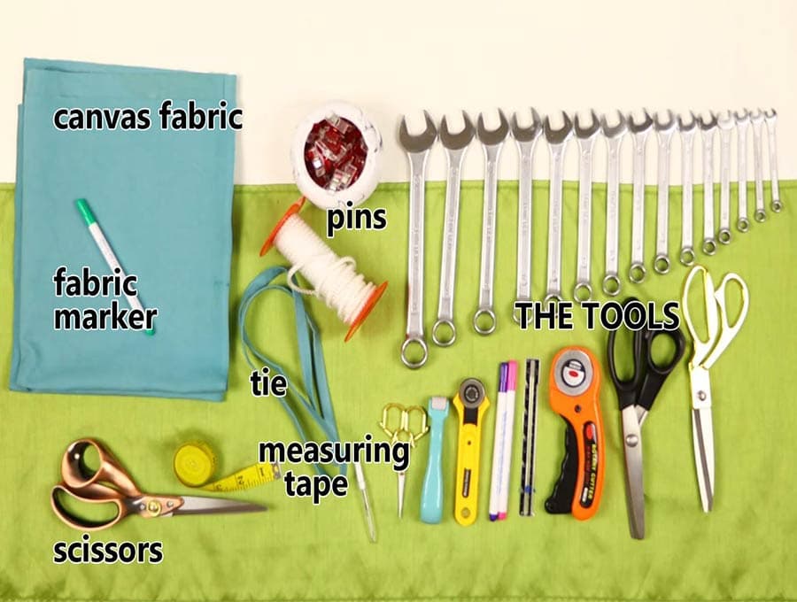 sewing supplies to make the diy tool roll