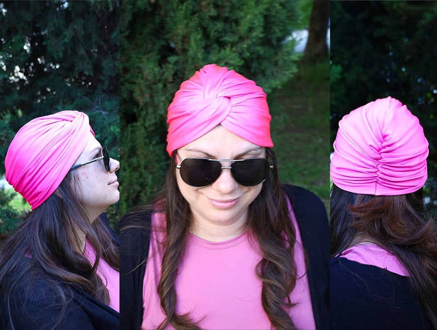 stretchy to put on Turban crossed old pink with Cats
