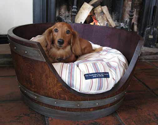 Dog bed from wine barrel