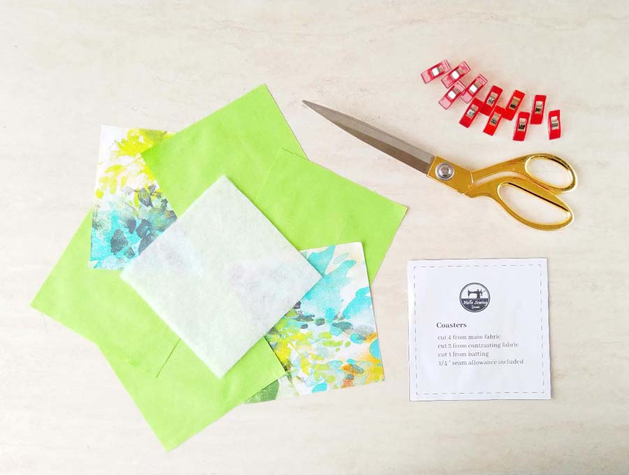 fabric coasters template and supplies