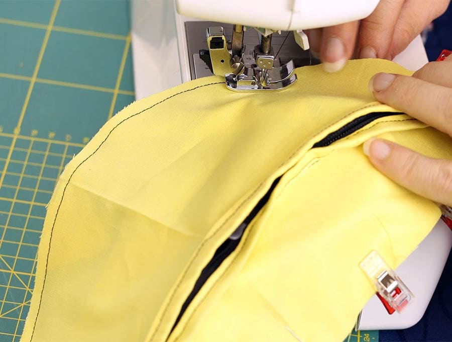 sewing all around the handmade bum bag