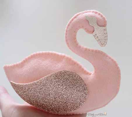 felt swan hand sewing project