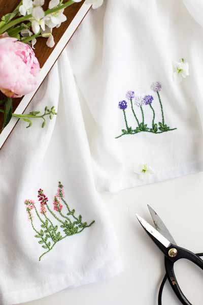 Simple floral embroidery patterns for dishtowels