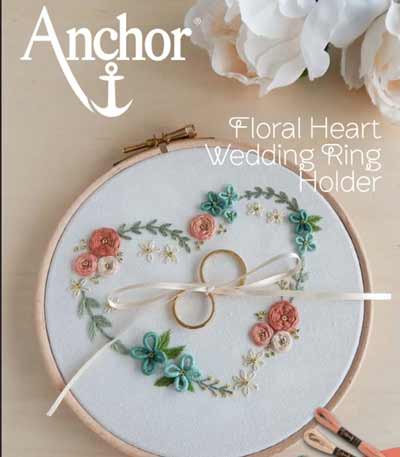 Floral heart wedding ring holder embroidery