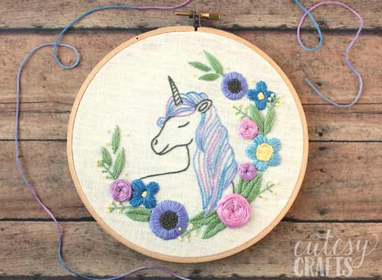 Easy floral unicorn embroidery