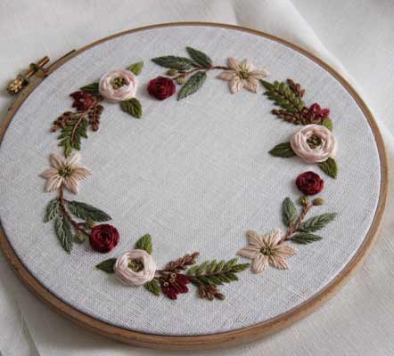 Floral wreath embroidery pattern for beginners with free pdf download