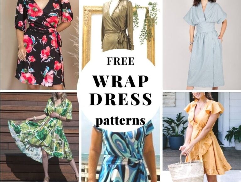 10+ Free Wrap Dress Patterns for Women designed for Woven or Knit Fabrics