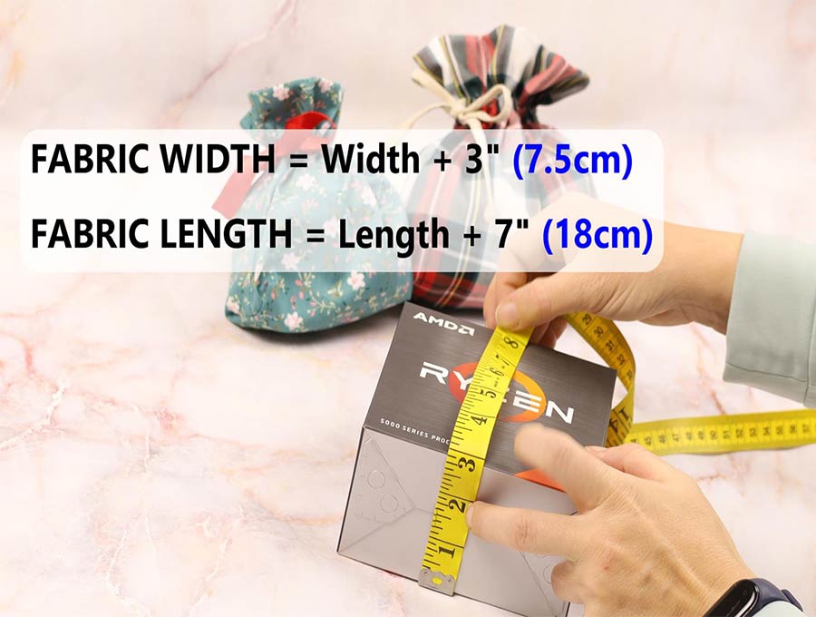 measuring for a custom size fabric gift bag