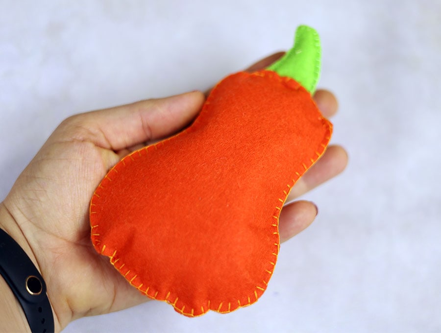 back view of the handmade felt pumpkin