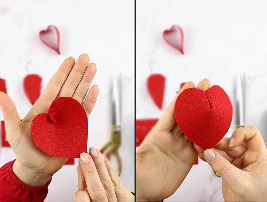 unfolded 3D heart shapes for the valentine garland