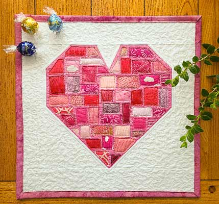 "Ticker-Tape" Heart Quilt Block made with Scraps