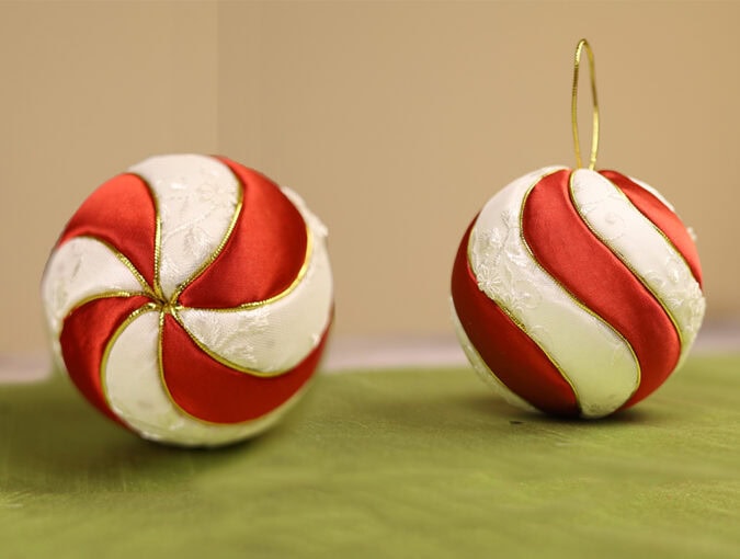 DIY Swirled kimekomi fabric ball ornament