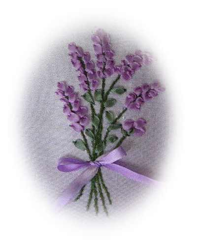Lavender in silk ribbon embroidery