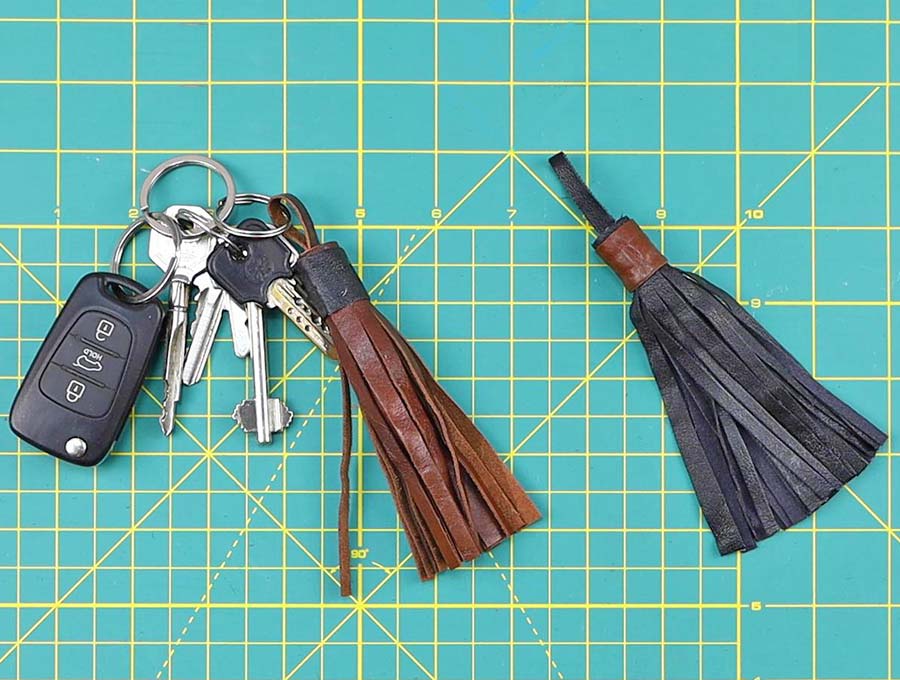 Quadruple Layer Brown Leather Fringe Tassel Keychain