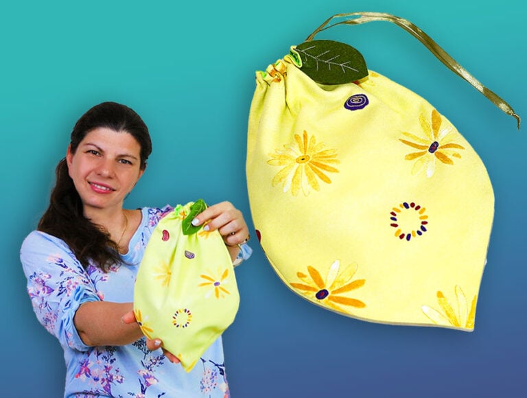 DIY Lemon Drawstring Pouch // Reversible Lemon Bag