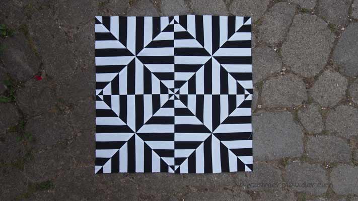 Optical illusion quilt blocks in black and white